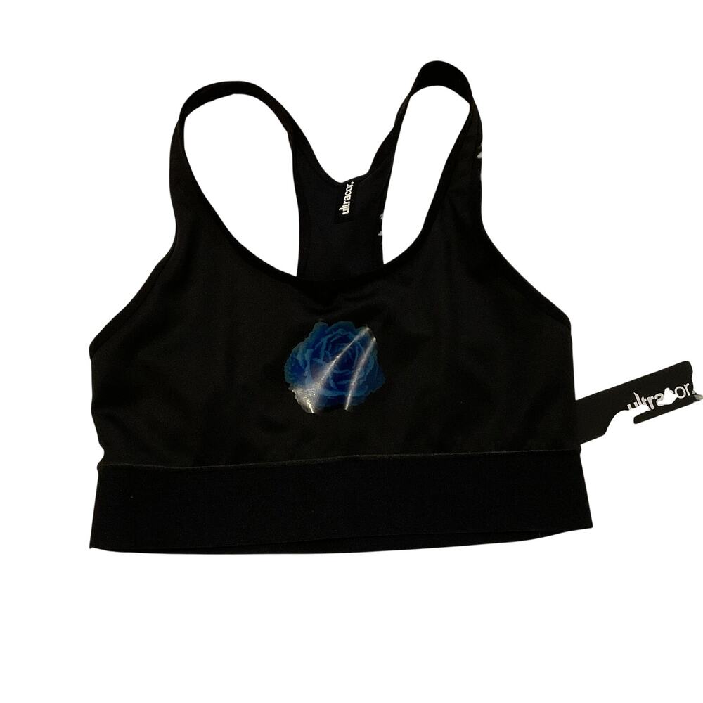 Ultracor Black‎ Longline Racerback Sports Bra with Rose Graphic - Small - NEW